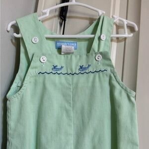 Monday's Child Mint Green Whale Smocked Kids One-Piece